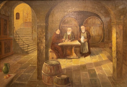 ölgemälde weinprobe im - weinprobe,